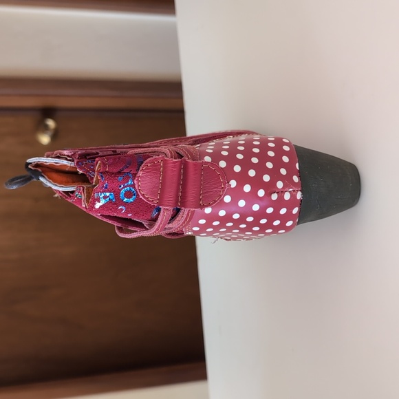 TMA Eyes Red Polka Dot Leather Ankle Boots - Picture 4 of 4